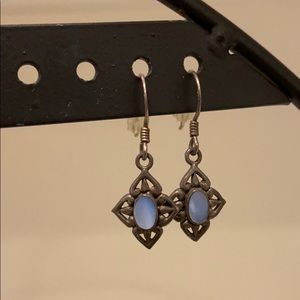 Dangling Silver and Blue Earrings with Wire Hook